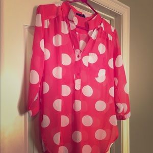 Xtaren Brand. Sheer Pink Polka-dot blouse